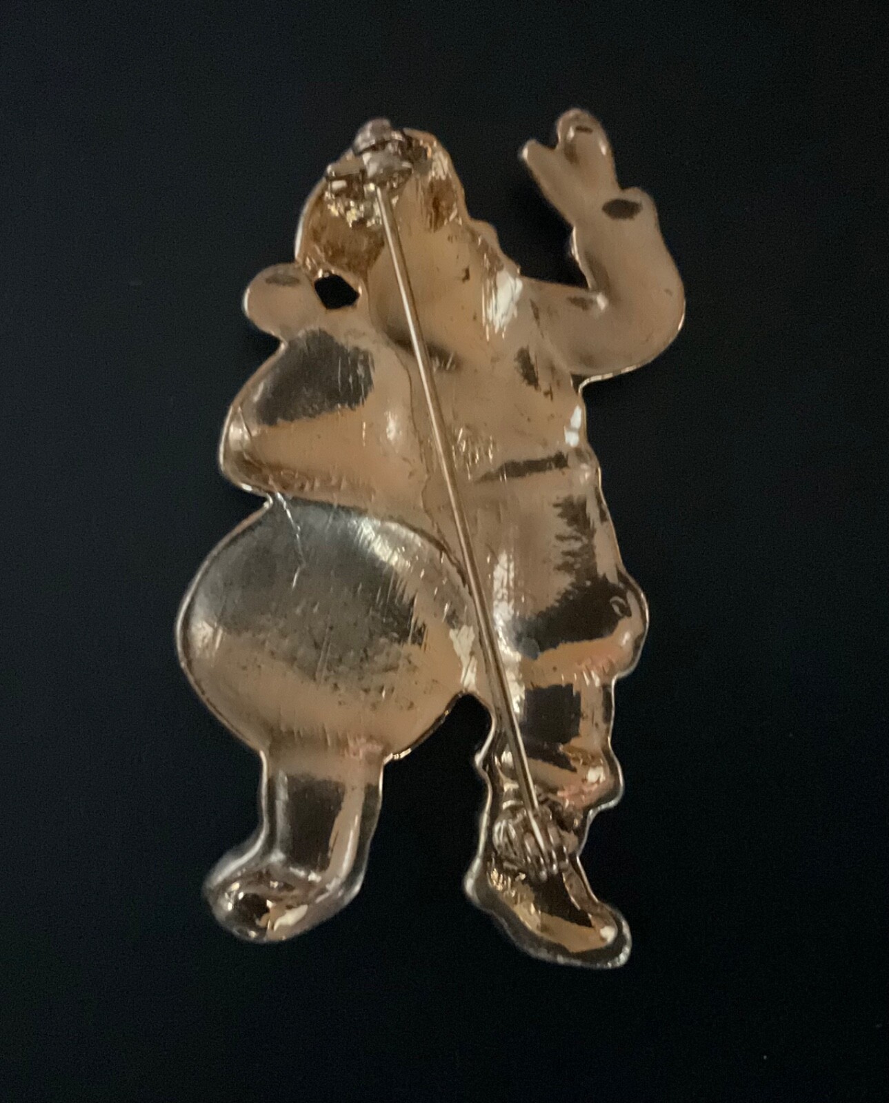 Waving Santa Claus with Bag Pin Gold Tone & Enamel Vintage 2.25” Tall