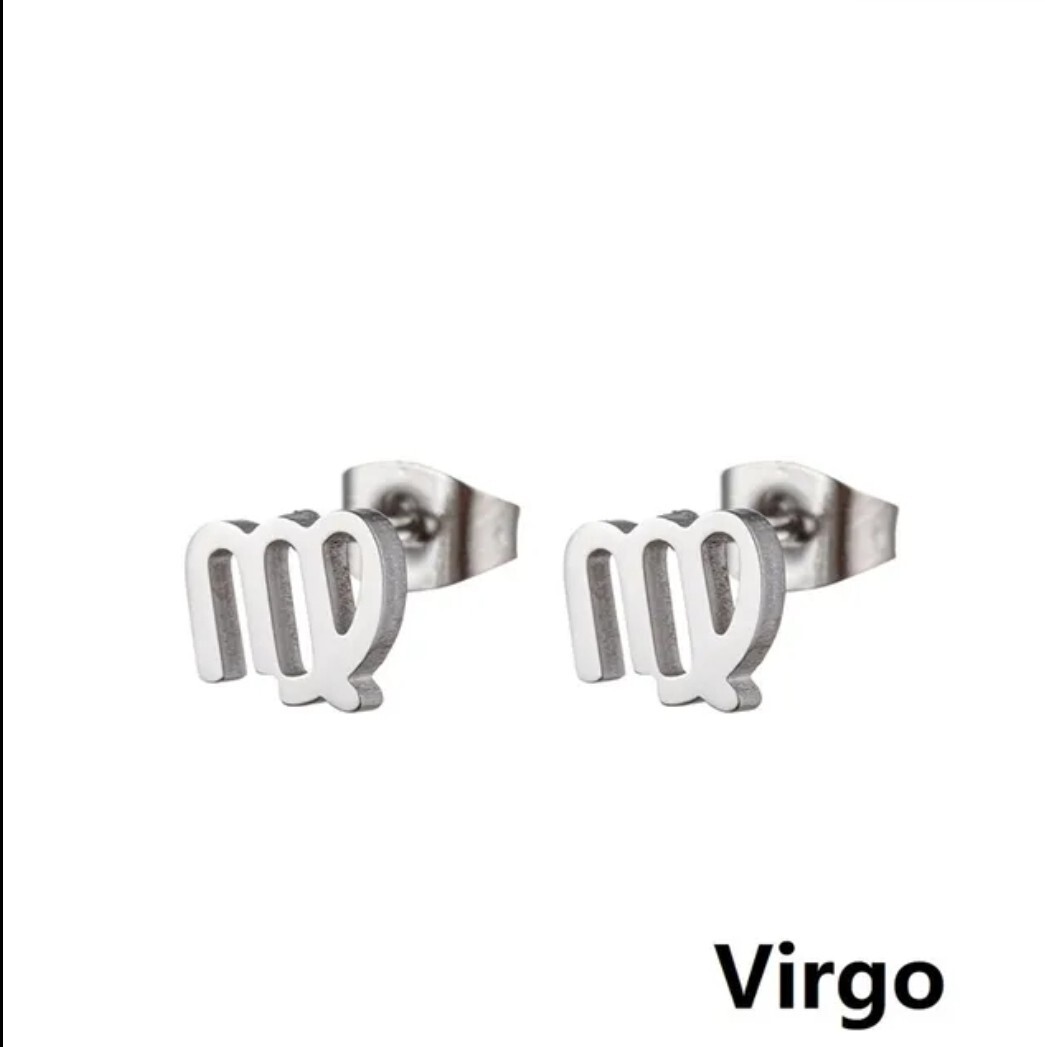 Stainless Steel Virgo Zodiac Sign stud Earrings.constellation Earrings. Virgo Ea