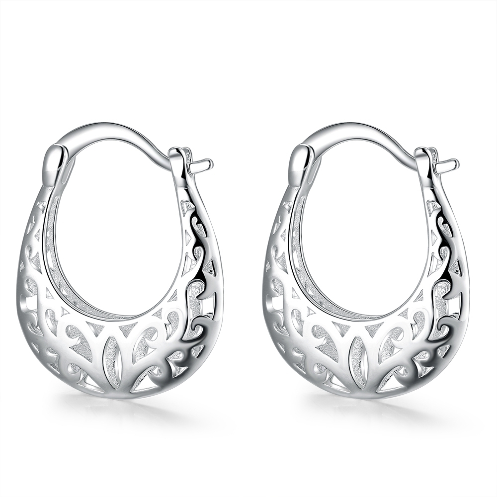 New 925 Sterling Silver Filled Women 26mm Filigree Flower Hoop Earrings Stunning