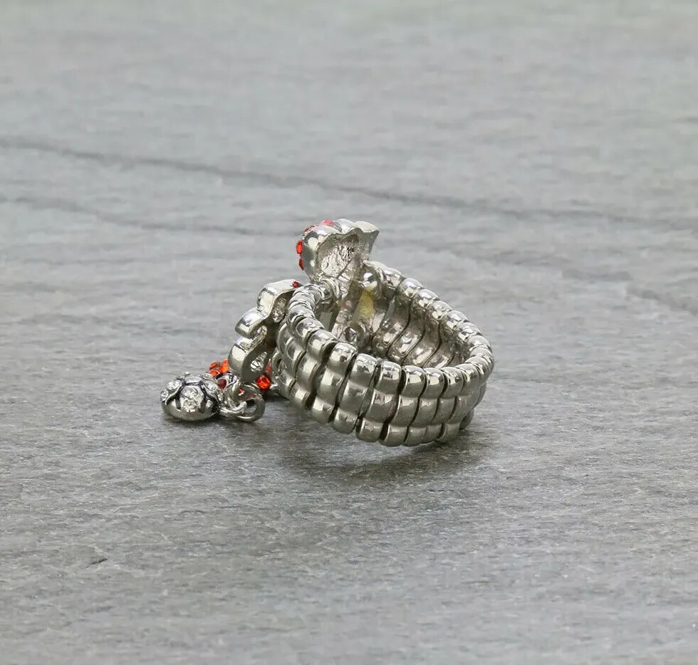 I LOVE SPORTS Stretch Rings Set One Size Rhinestone Encrusted Dome Silver