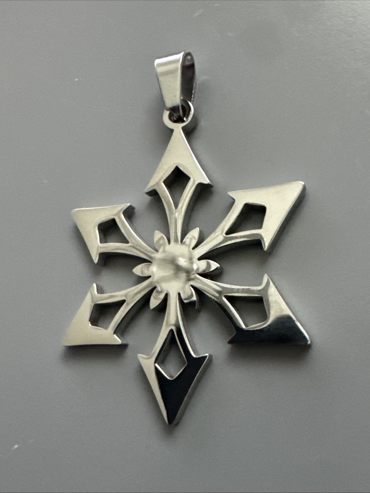 Six Pointed Star Pendant 24” Chain Stainless Steel Snow Flake Viking Gift Silver