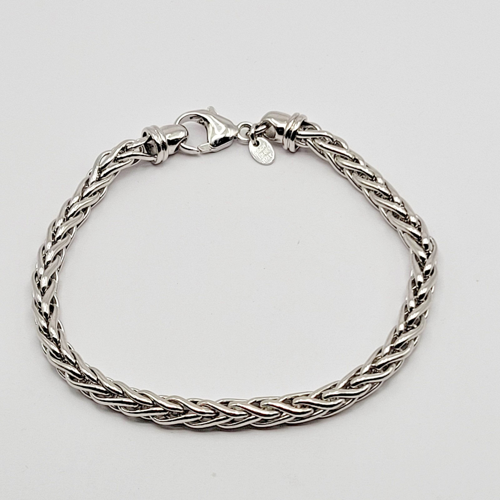 QVC Bronzo Italia Milor Silver Tone 4mm Spiga Wheat Chain Bracelet ~ 8″