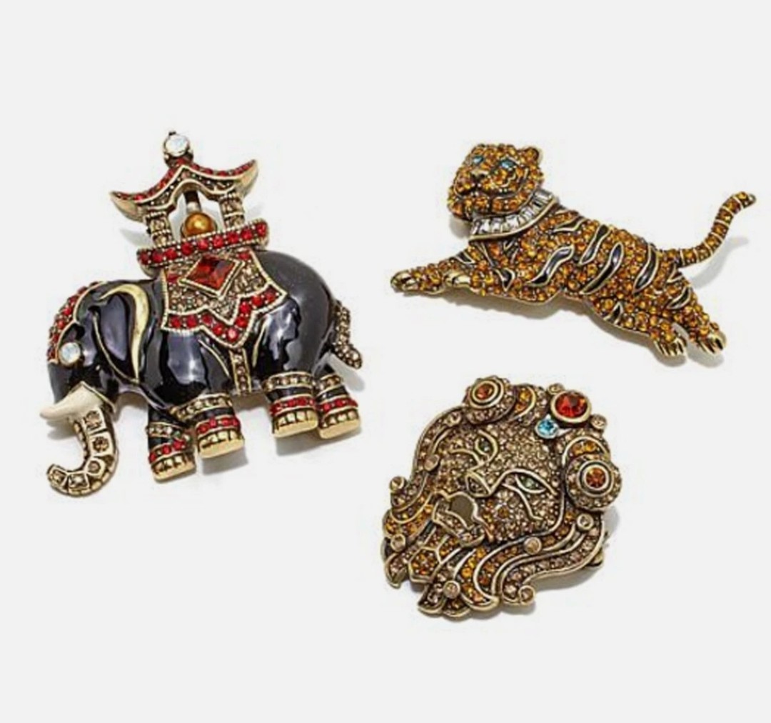 Heidi Daus Vol 1 Wild Things Tiger, Elephant and Lion Collectors Brooch Set