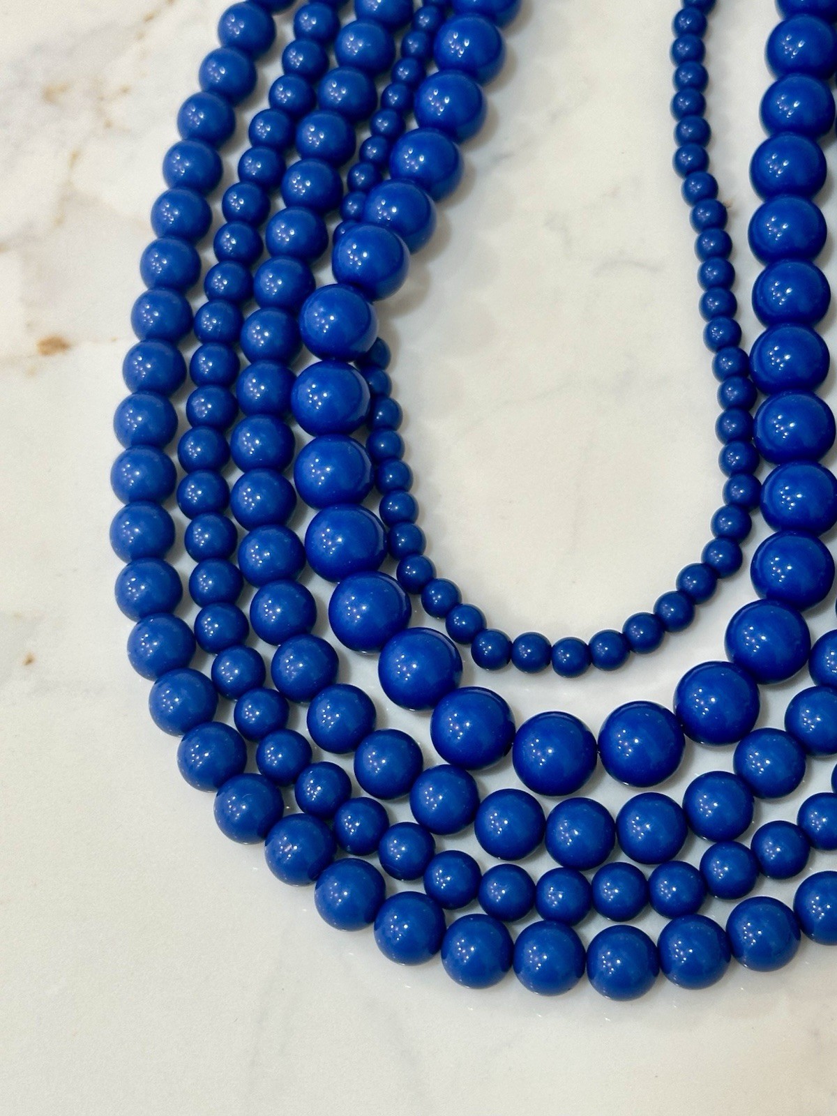 Chunky Royal Blue Bead Necklace, 5 Strands, Hangs 10”, Great For Football Games