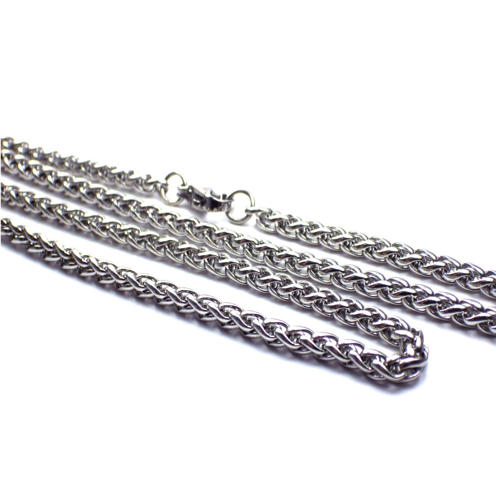 Spiga Chain Silver Color Stainless Steel Franco Wheat Necklace 3mm 18-30-IN