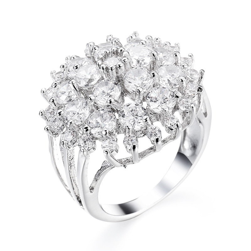 Genuine Flower Shaped Multi Round White Fire Topaz Silver Wedding Ring Size 6-10