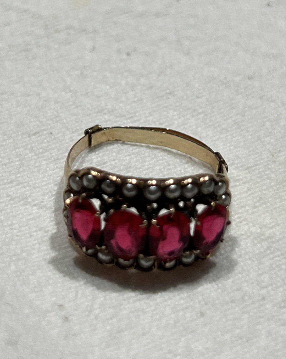 Vintage Rubellite Ring With Seed Pearls, Gold, Size 7 but can adjust (pictured)