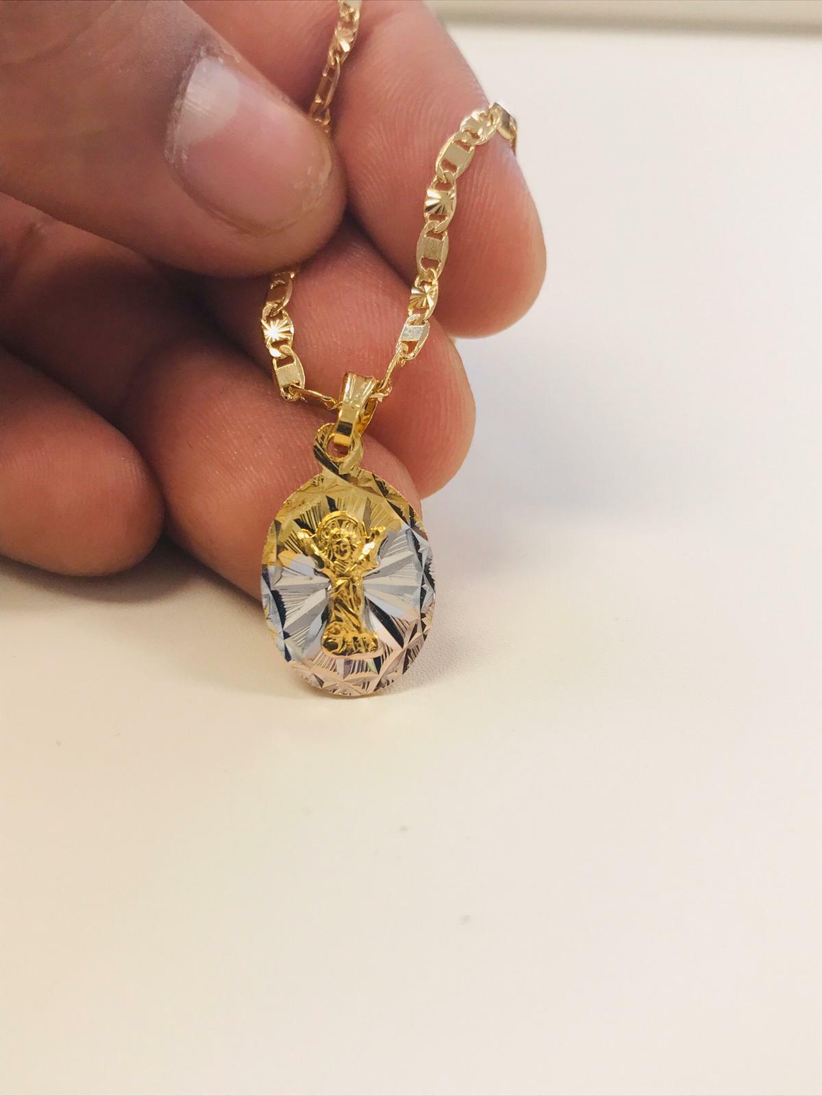 Divino Niño Dije y Cadena, 18K GF Tiny Tri-Color Baby Jesus Necklace, 16″ to 20″