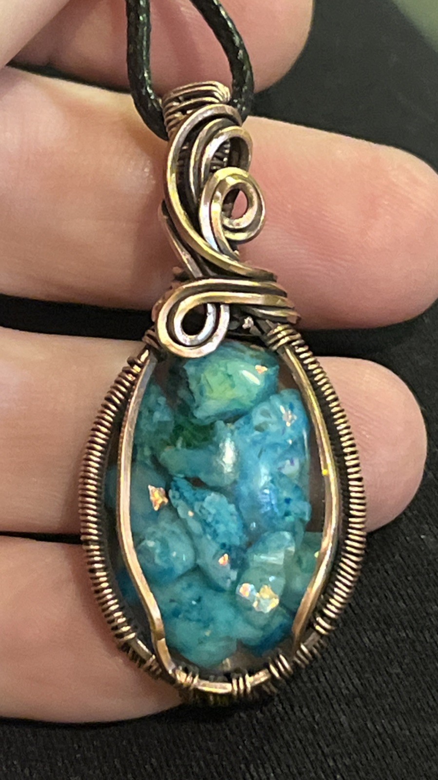 Blue Calcite (in resin)~ Handmade copper wire wrapped pendant 4b