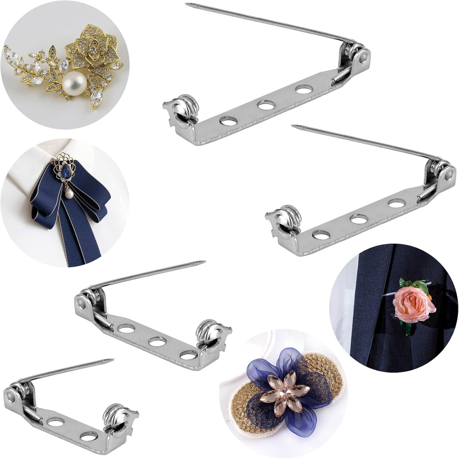 30 Pcs Brooch Pins, Silver Bar Pins, Secure Back Clasp with Back Bar Fastener, P