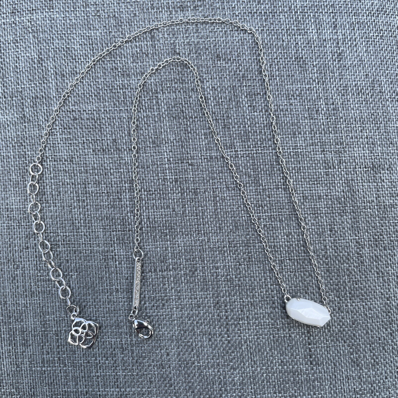 Kendra Scott Classic White Necklace Silver Tone Dainty 15” plus 2” Extender