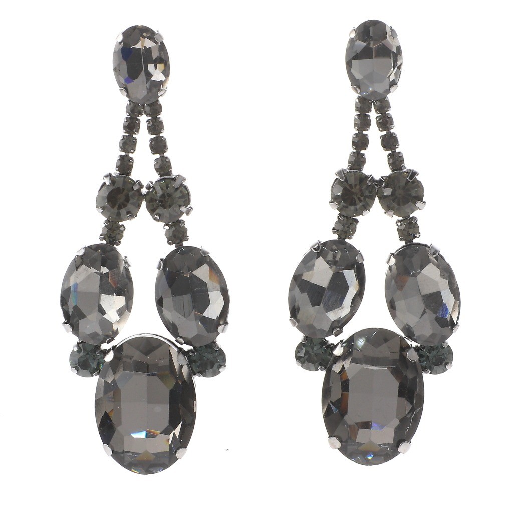 Hermatite Tone Metal Post Earrings with Rhinestone & Acrylic Jewelry Stone ES…