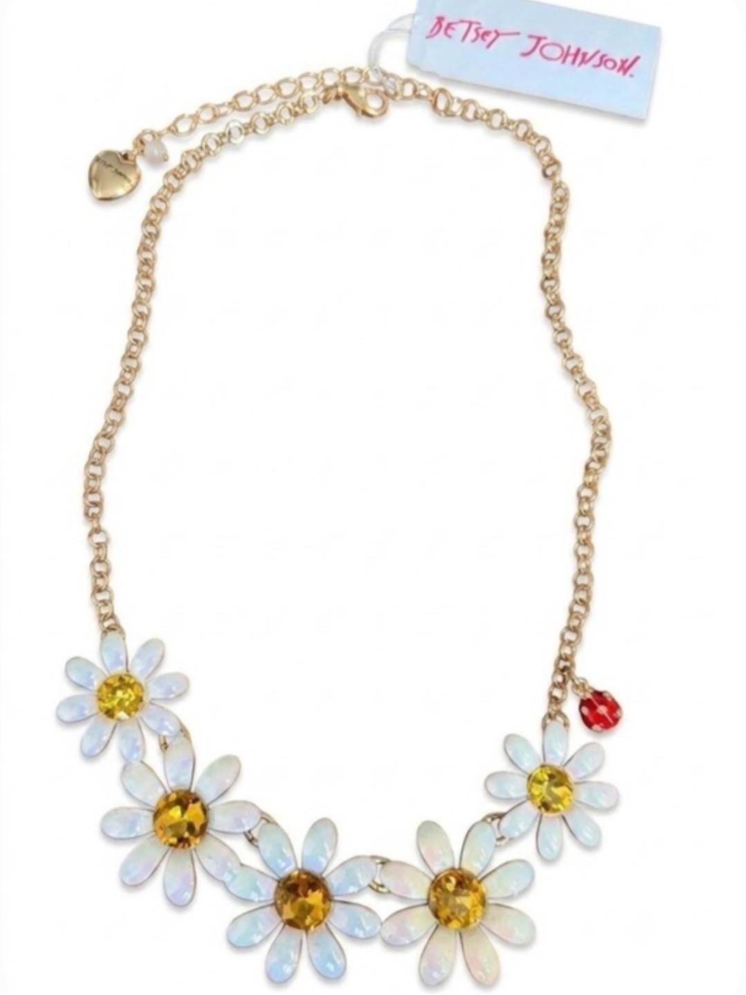 *AUTHENTIC* Signed Betsey Johnson Iridescent White&Gold Daisy Statemnt Necklace.
