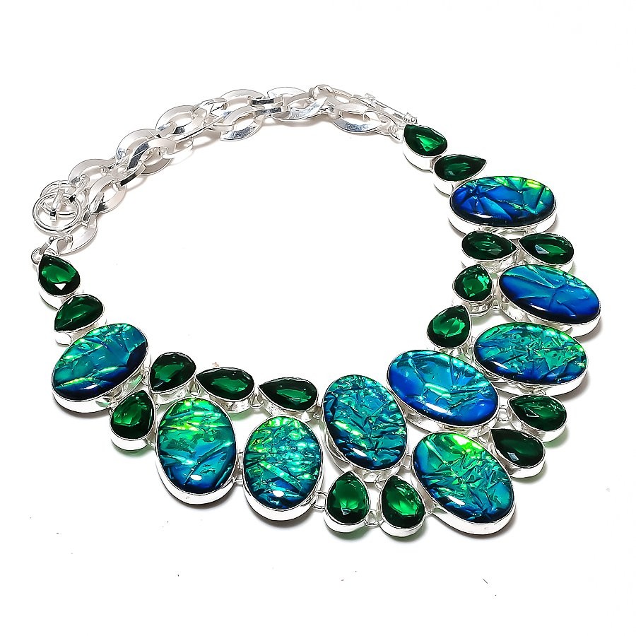 Ammolite Chrome Diopside Gemstone Handmade Ethnic Jewelry Necklace 18” SR 2236