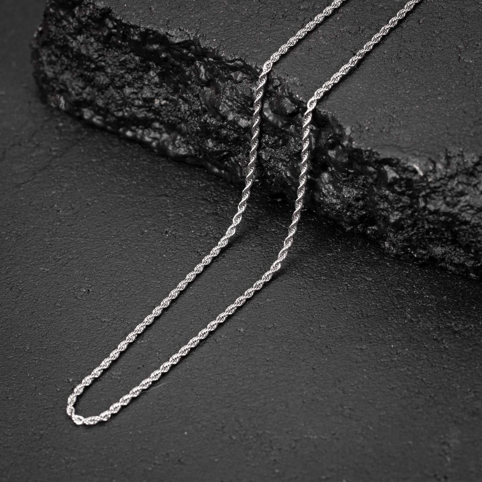 Solid White Gold Plated Heavy 316 Stainless Steel 2MM Twist Rope Chain Necklace