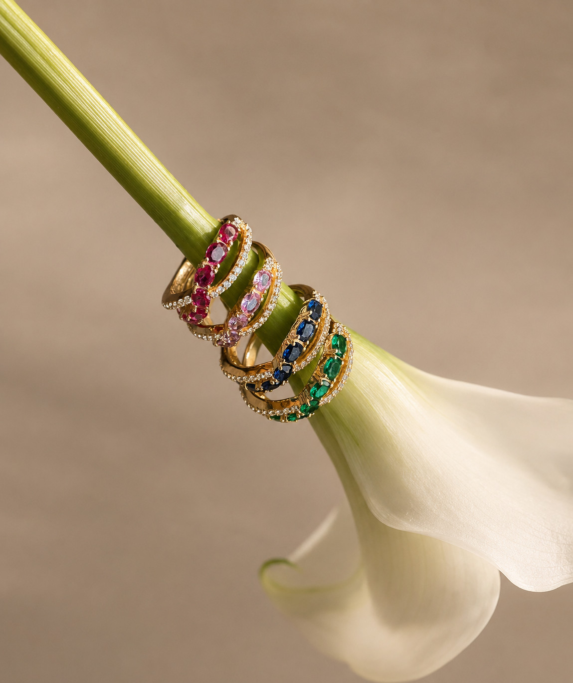 Noor Ring Gold Plated Ruby Pink Sapphire Emerald Blue Sapphire Gemstone jewelry