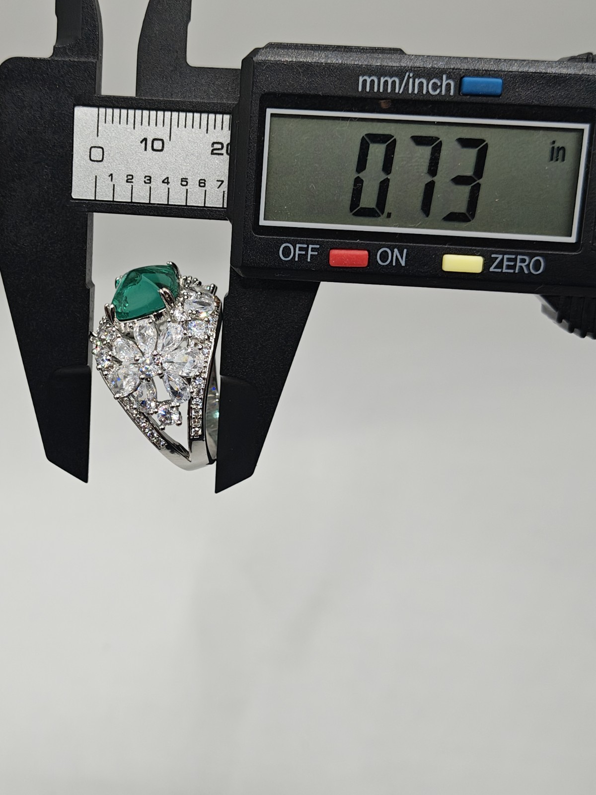 Simulated Green Paraiba Tourmaline Flower Pear Cubic Zirconia Ring Size 10.5