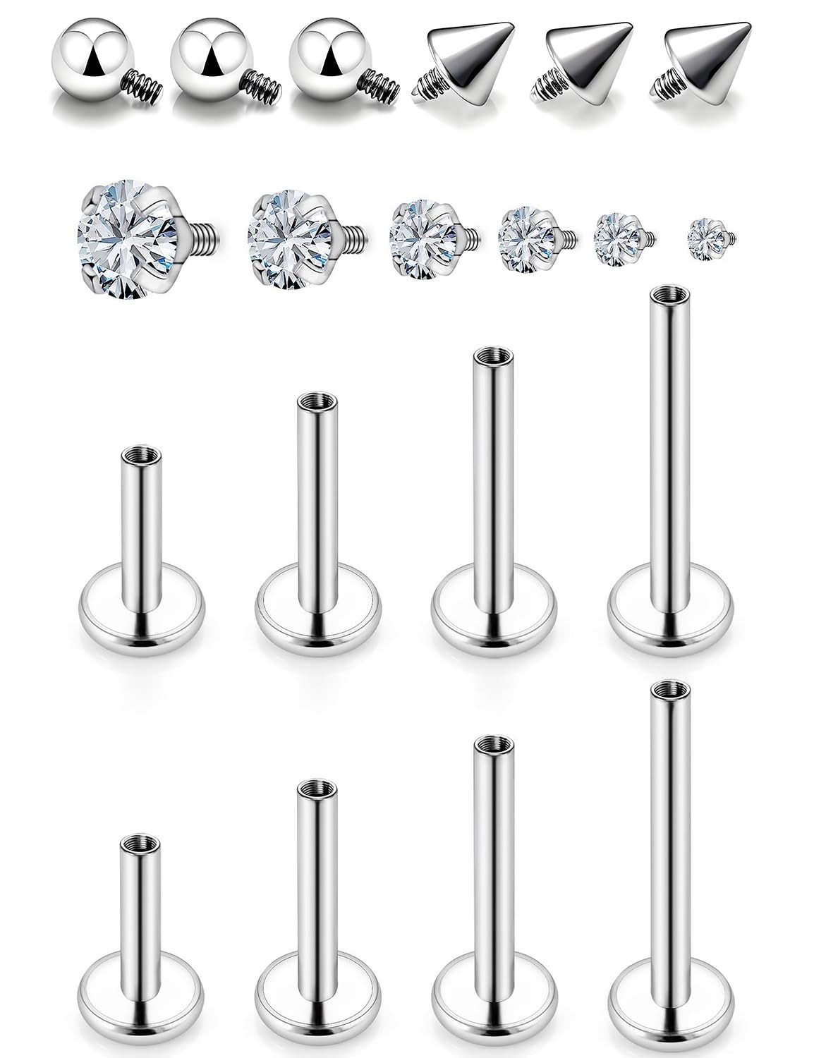 Msndnkwo Medusa 6mm, 8mm, 10mm, 12mm, Silver 16G Studs Piercing Jewelry
