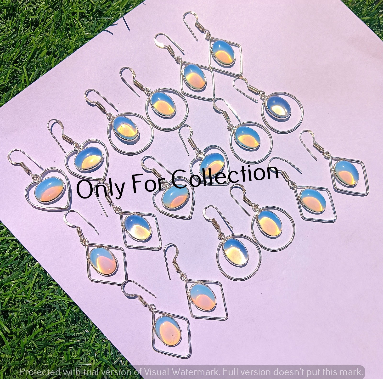 Trendy White Opalite Gemstone 925 Sterling Silver Palted Earings Lot New Jewelry