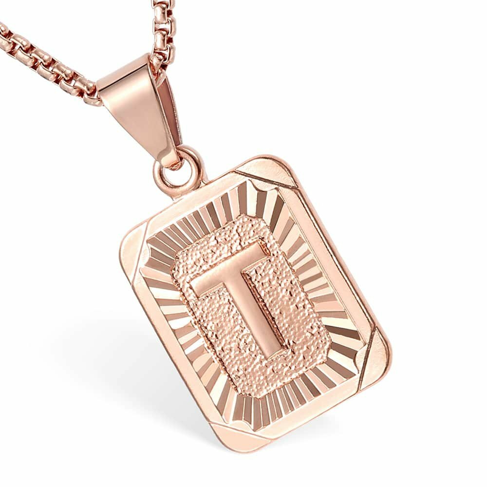 Initial Letter Name Necklace Pendant Gold Plated Stainless Steel Chain Unisex