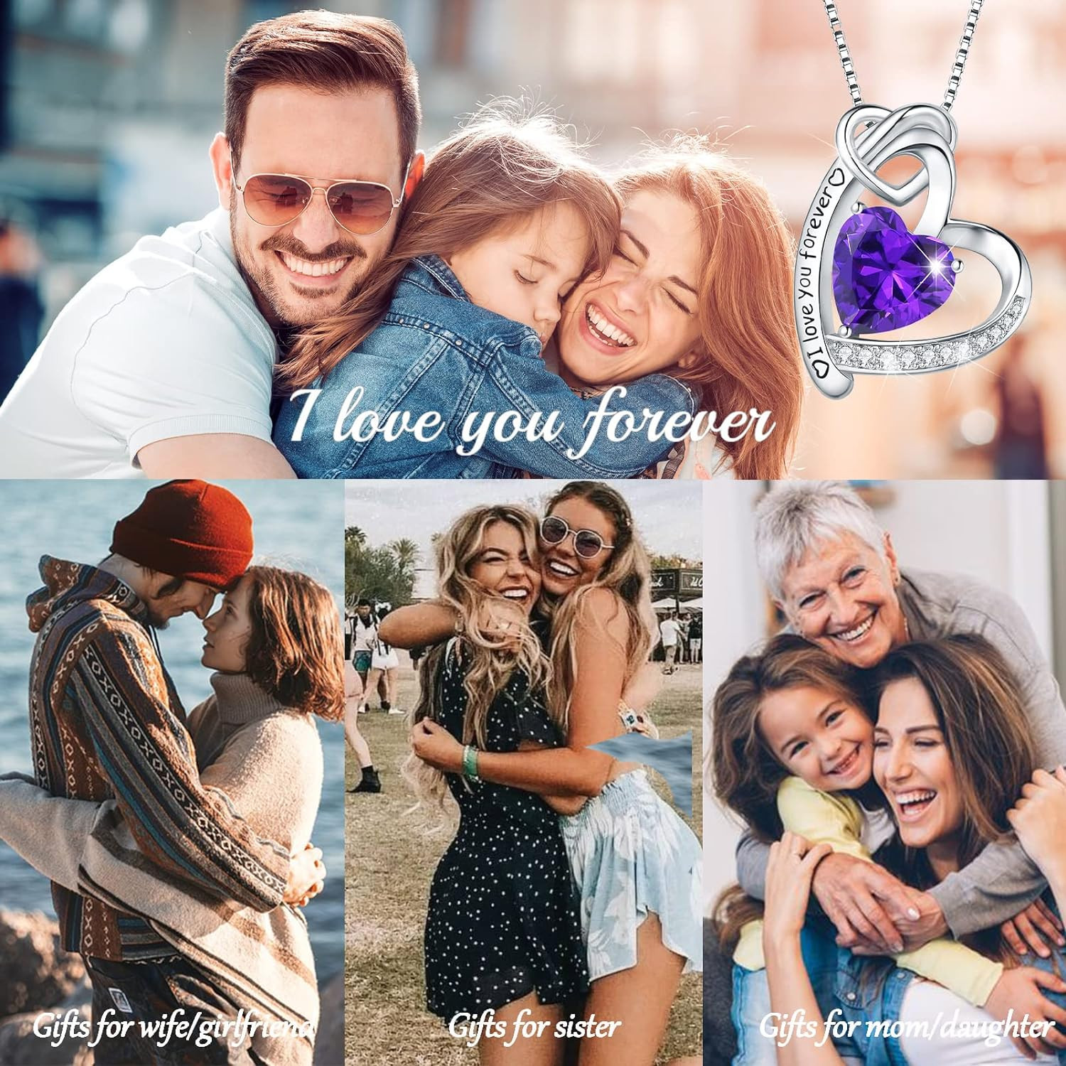 Heart Necklaces 925 Sterling Silver I Love You Forever Pendant Necklace Birthday