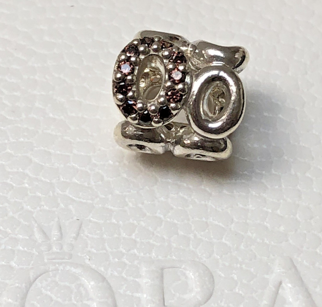 RETIRED Authentic PANDORA Circle of Friends Clear & Brown CZ Charm # 790445CZ