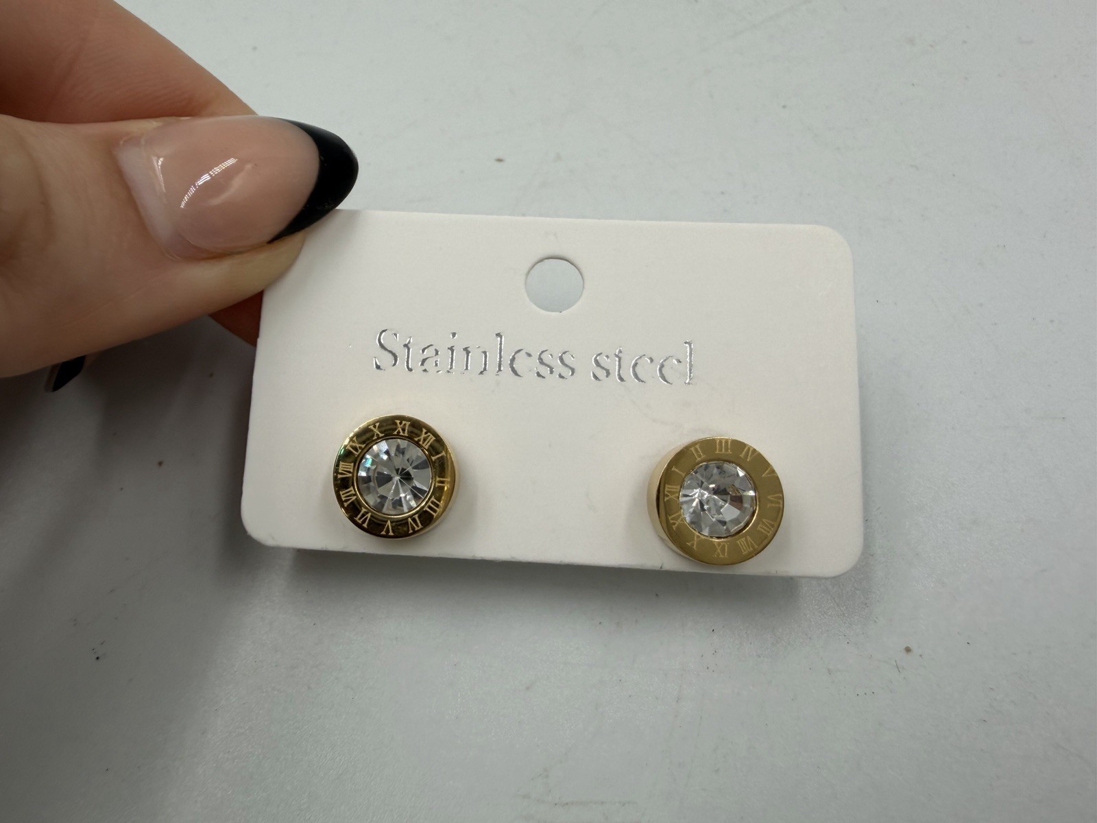 NWT Classic Titanium Steel Stud Earrings with Metal and Geometric Design