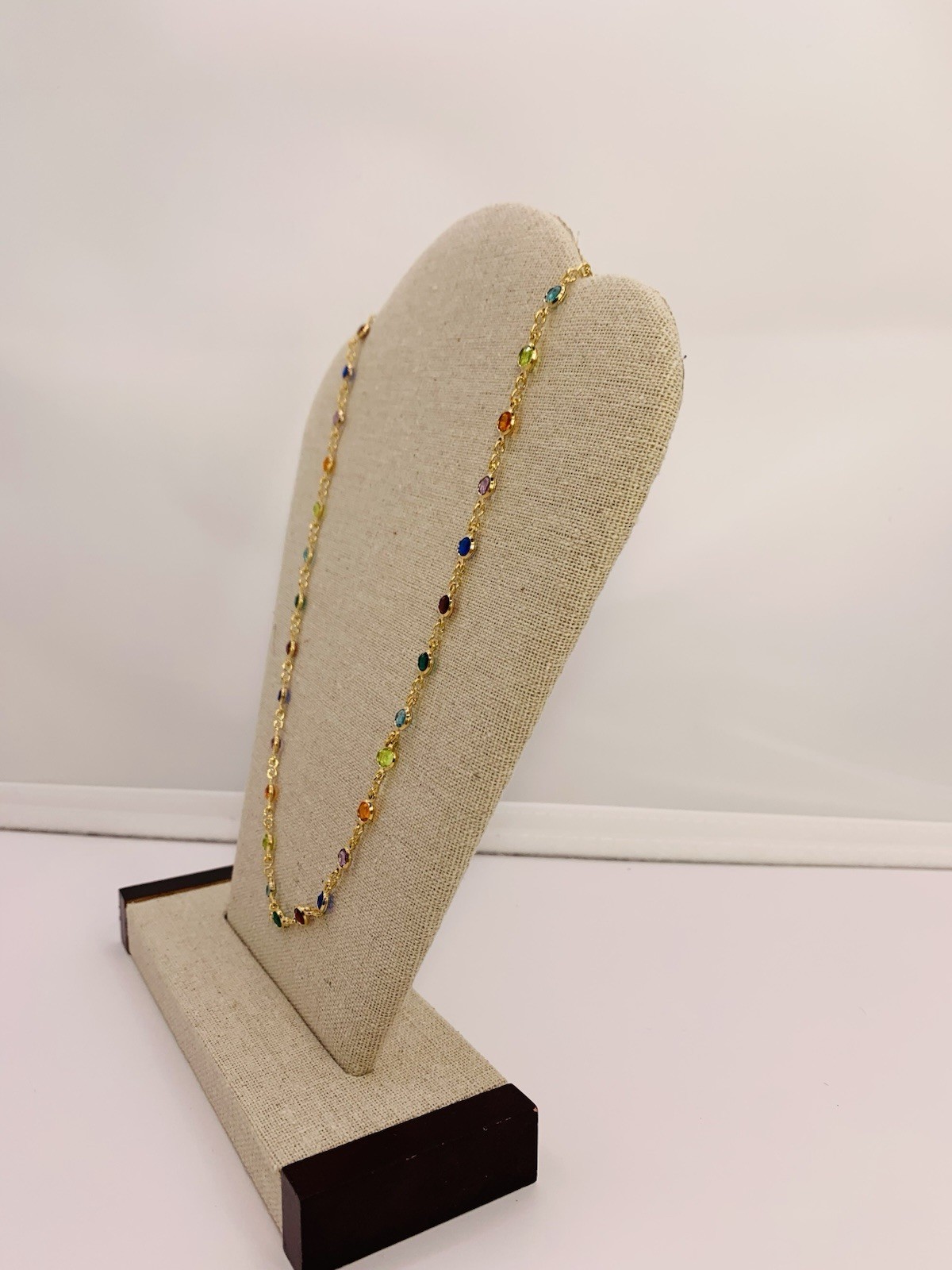 15.2” Long,18k Gold Filled Multi Stone Necklace 4.9mm Wide, 5.12 Gram. (#MSN7)