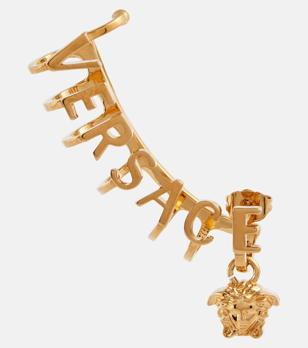 NIB Versace Letter Logo Medusa Charm Gold Climbing Single Ear Cuff Earring $750