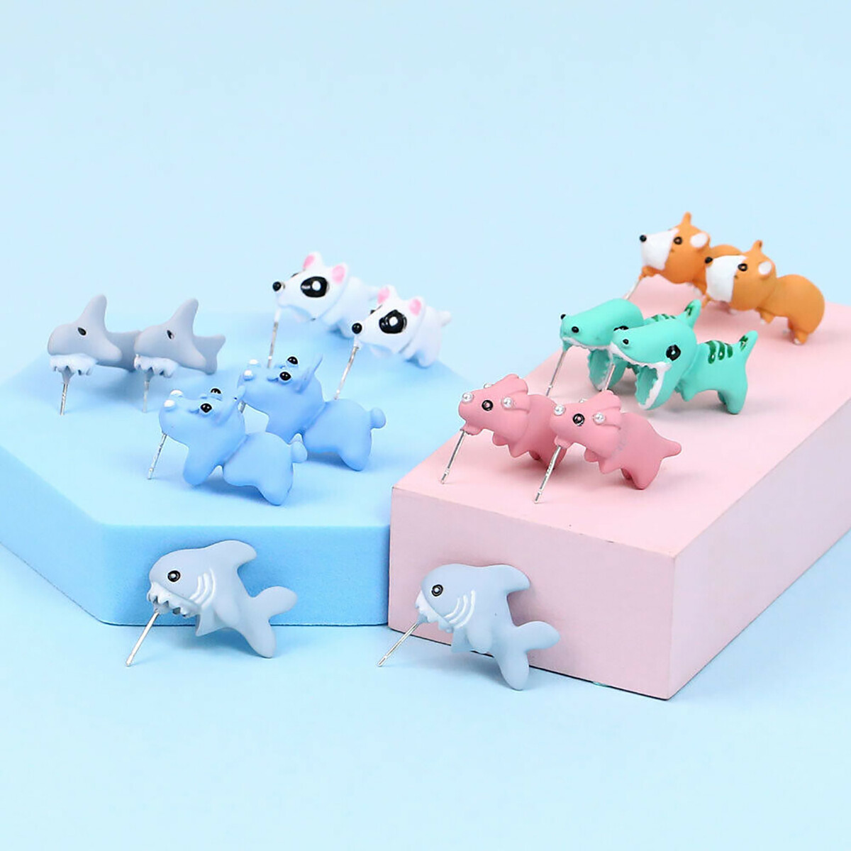 1 Pair Cute Animal Earring Bite Your Ear Cartoon Dinosaur Ear Studs Women Girls