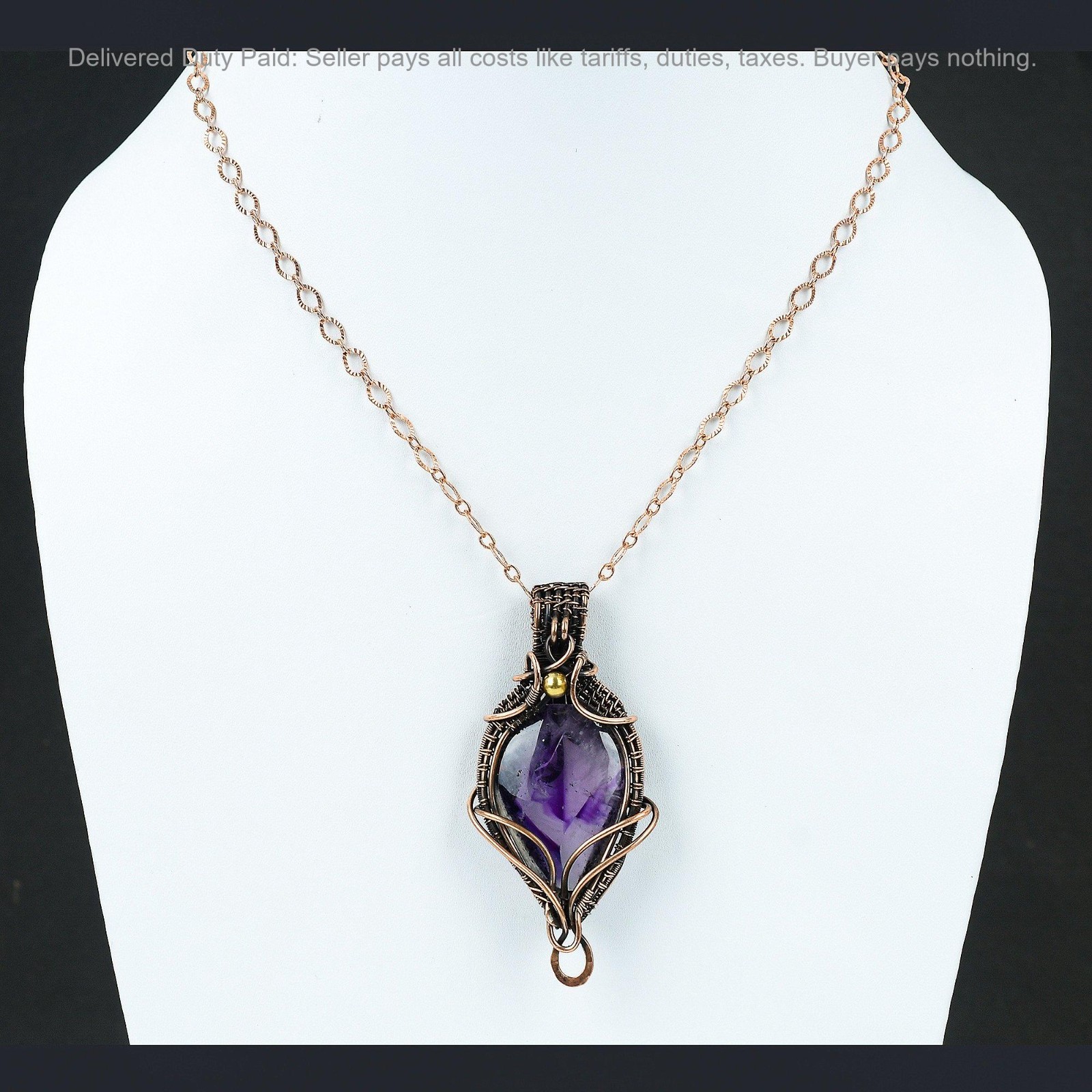 Copper Pear Super 23 Amethyst Gemstone Wire Wrapped Handcrafted Pendant Jewelry