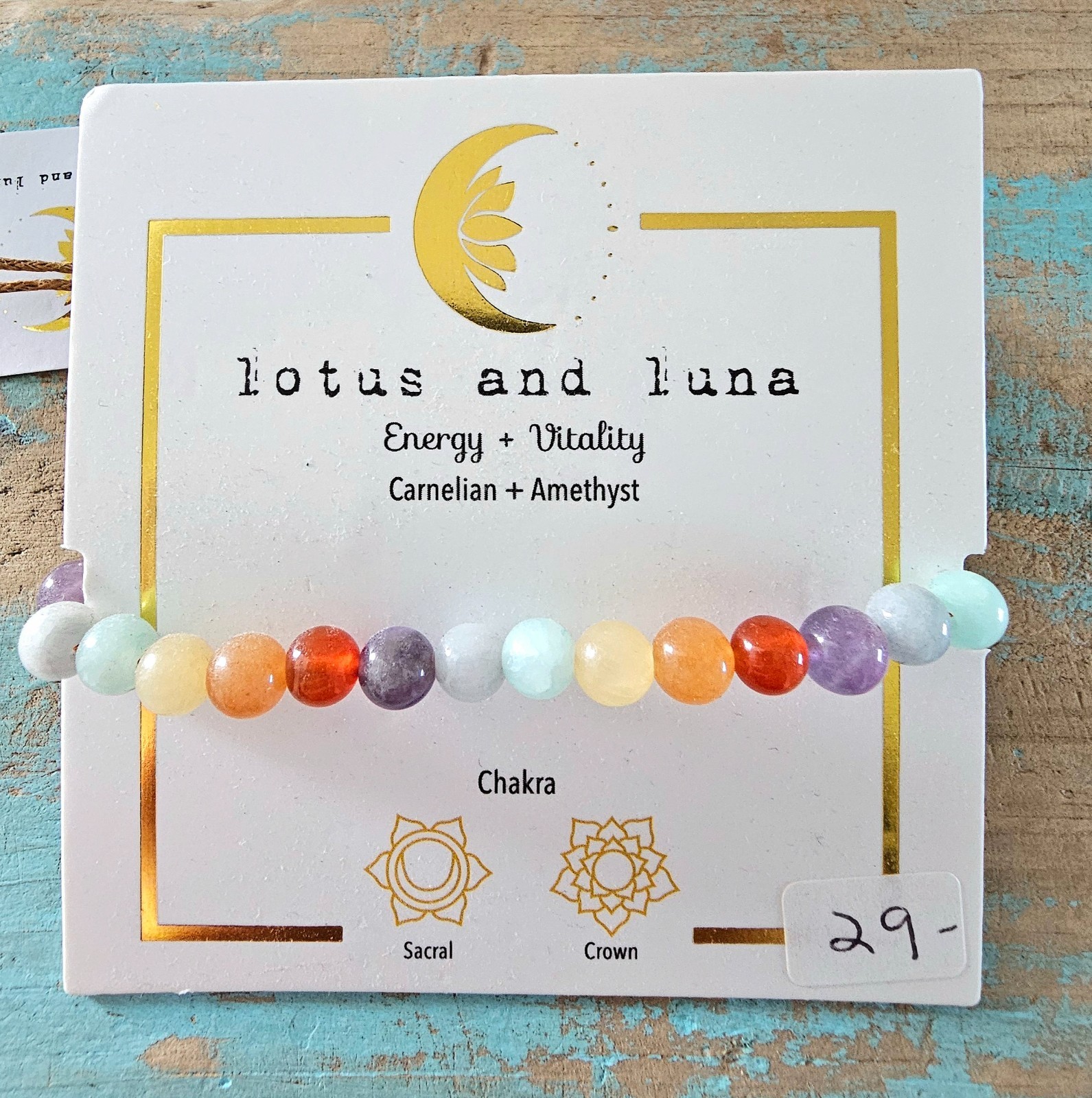 Lotus and Luna Energy & Vitality 6mm Gemstone Adjustable Bracelet. NWT