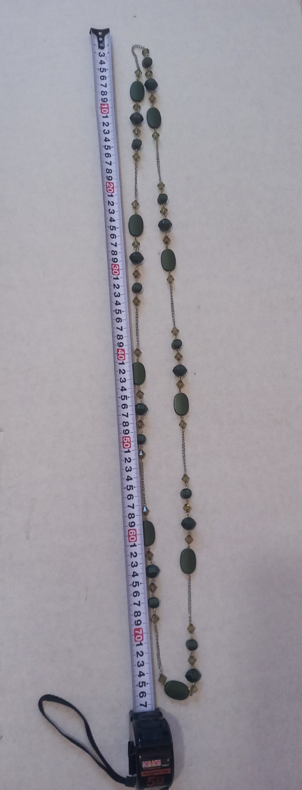 Long Olive Green & Black Bead Chain Necklace Fashion Costume Jewelry