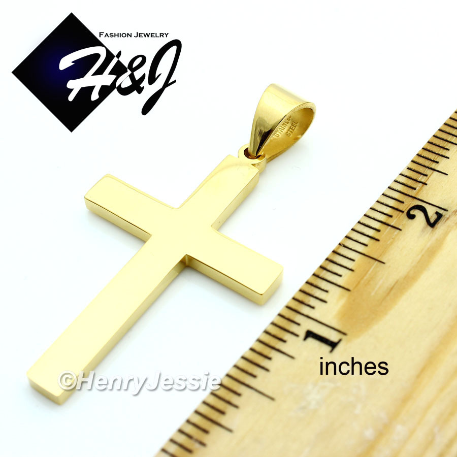 18″-40″Stainless Steel 7mm Gold Plated Cuban Curb Chain Plain Cross Pendant*GP64