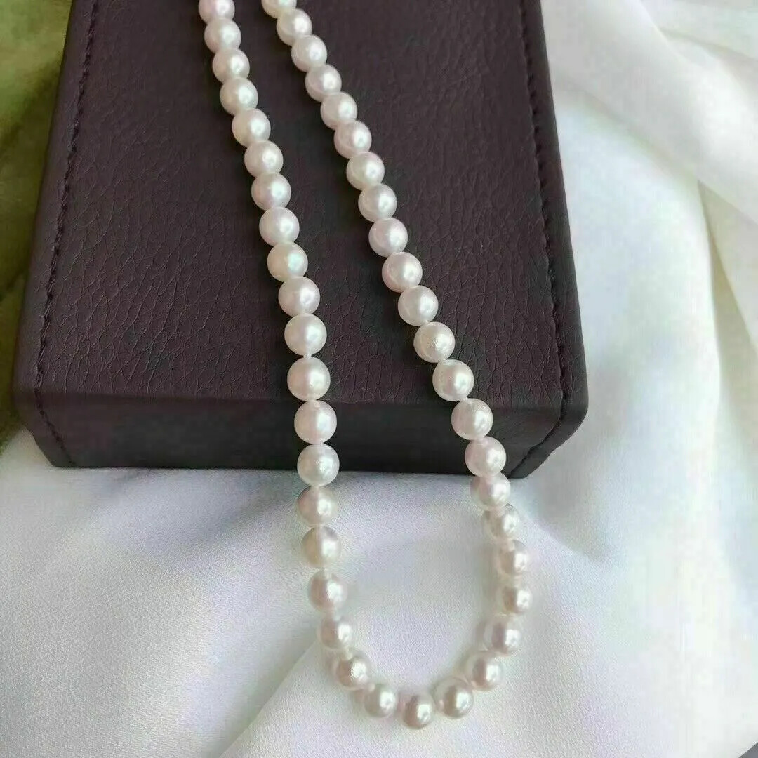 18 inch top Japanese Akoya AAAA 7-8mm white pearl necklace 14k