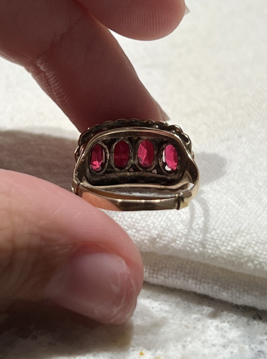 Vintage Rubellite Ring With Seed Pearls, Gold, Size 7 but can adjust (pictured)