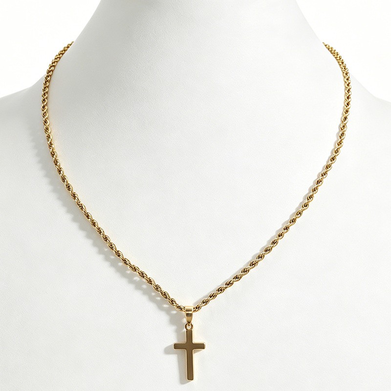 316 Stainless Cross Pendant Twisted Rope Chain Necklace Women Daily Jewelry
