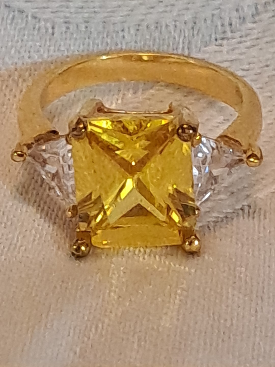 Yellow And Clear Tourmaline Gold Tone Cocktail Ring Size 8