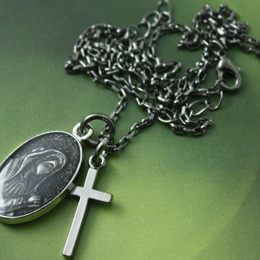 Cross Maria Pendant with 19″ Chain Fashion Necklace for Women Kids Men