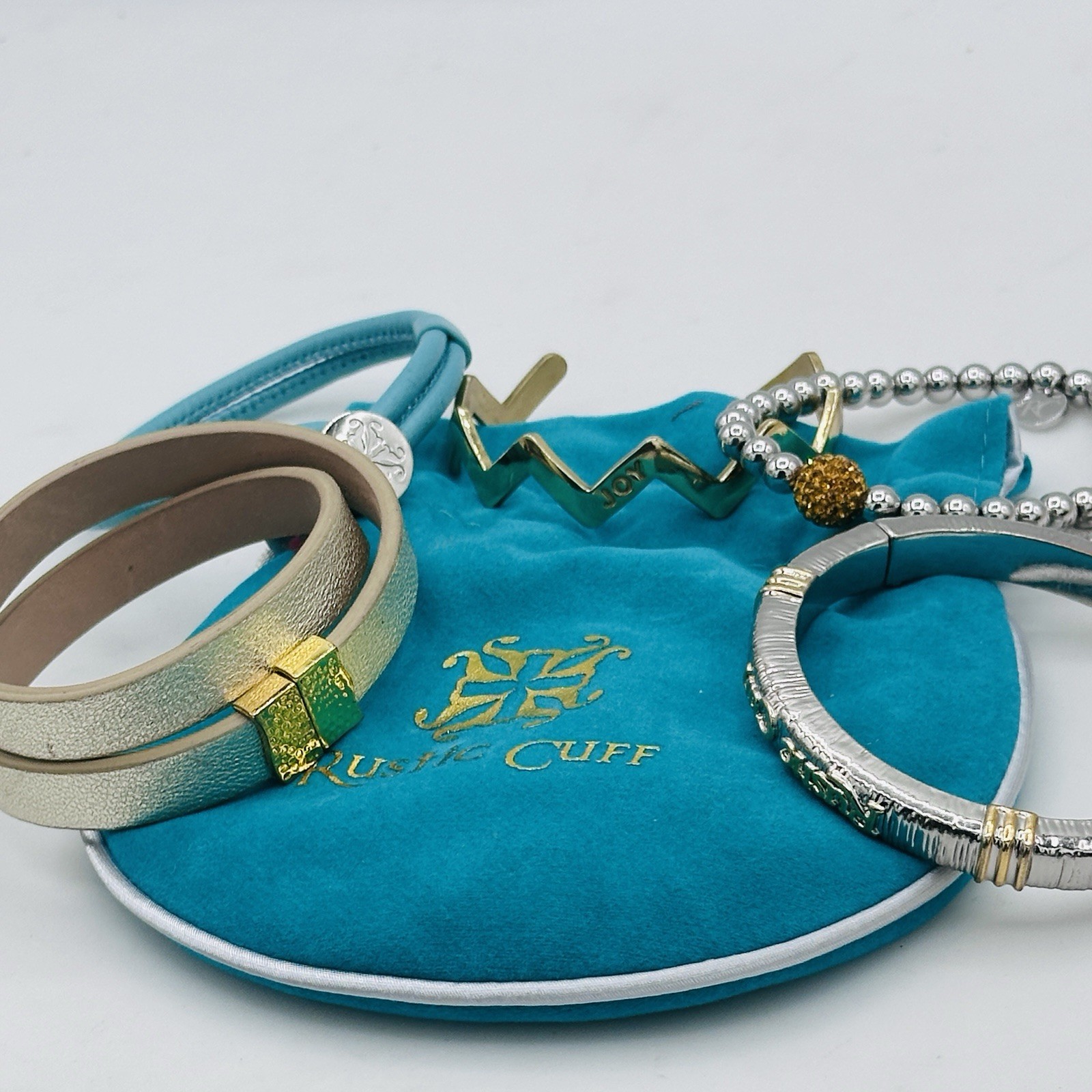 Rustic Cuff Boutique 5PC Stack Turquoise Leather Mixed Metal Set