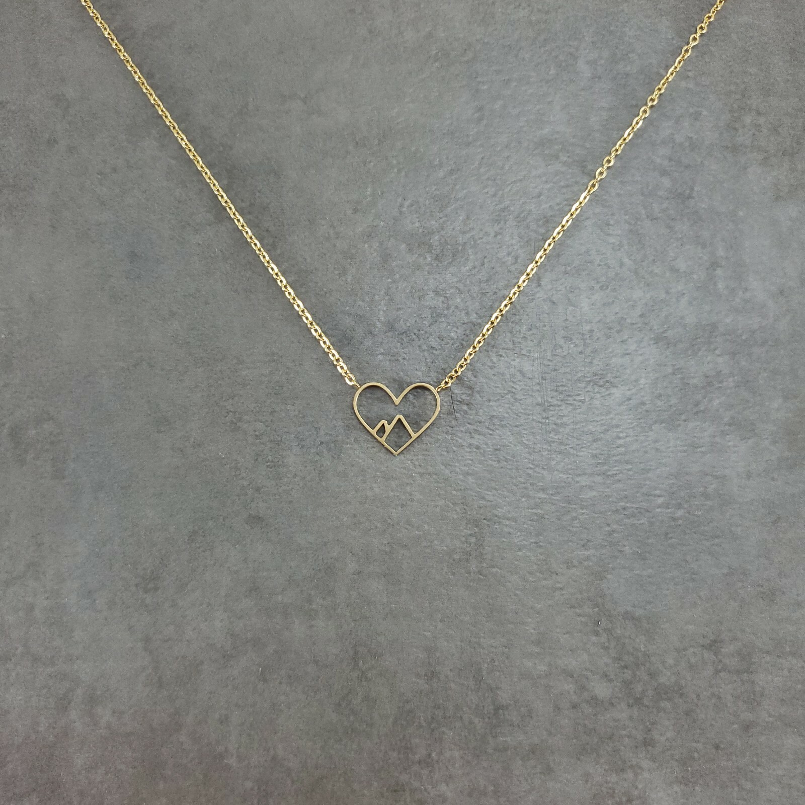 Mountain in Heart GOLD Plated Necklace Snowy Minimalist Sierra Hiking Outdoor