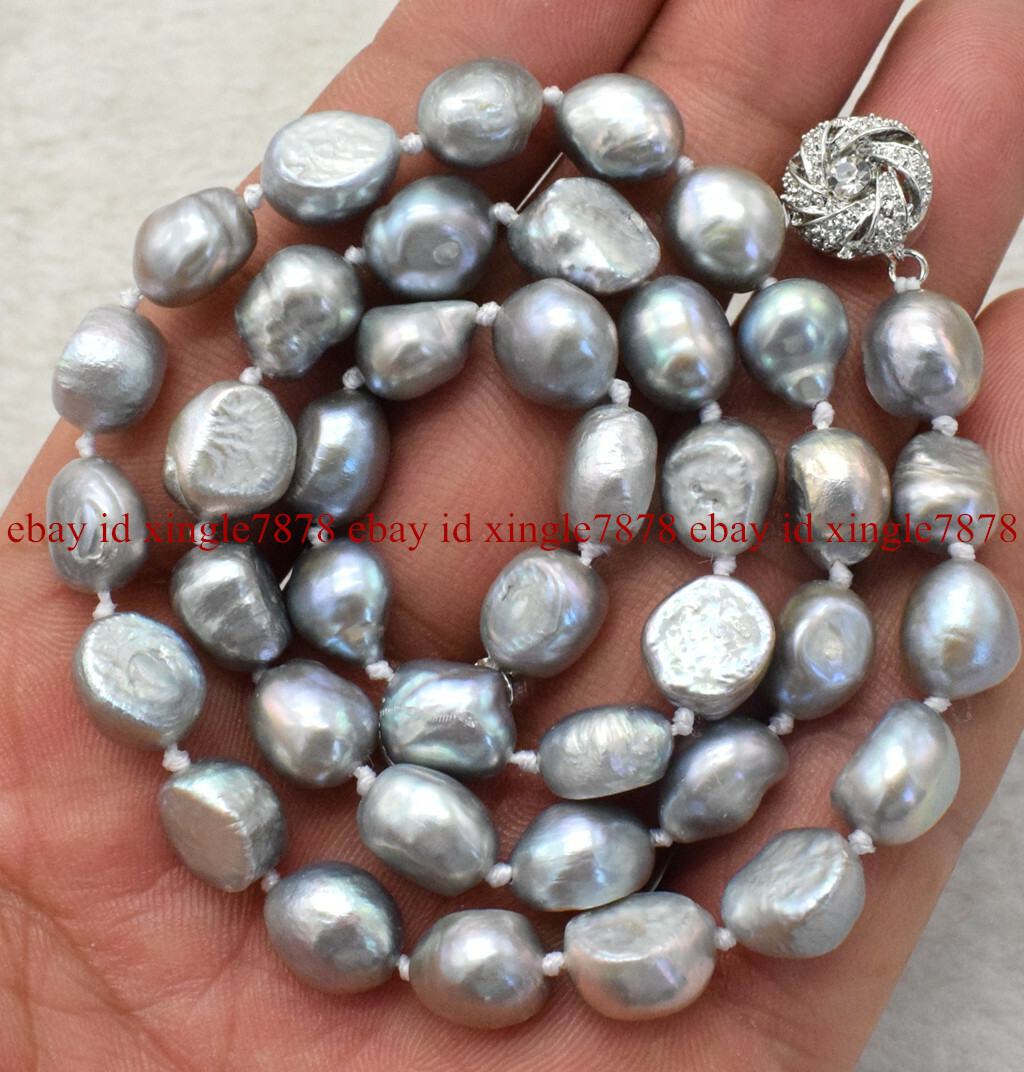 Natural 8-9mm Gray Freshwater Baroque Pearl Necklace 20″