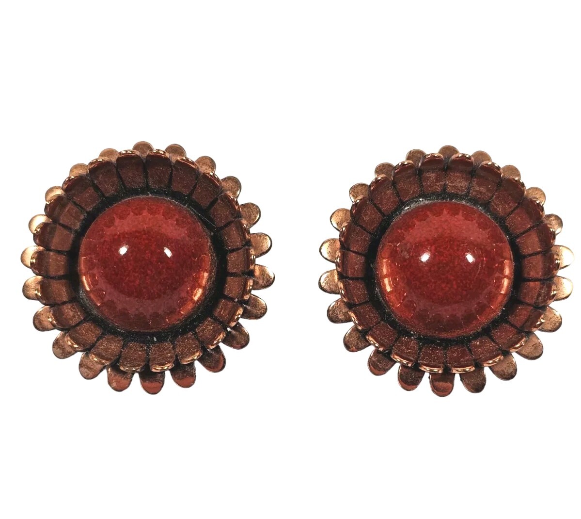 Vintage Matisse Copper w/ Red Centers Clip On Earrings