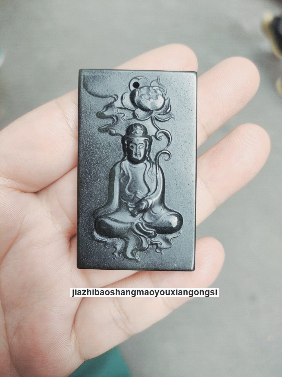 Certified Grade A Hotan Green Jasper Jade Kwan-yin GuanYin Buddha grave Pendant