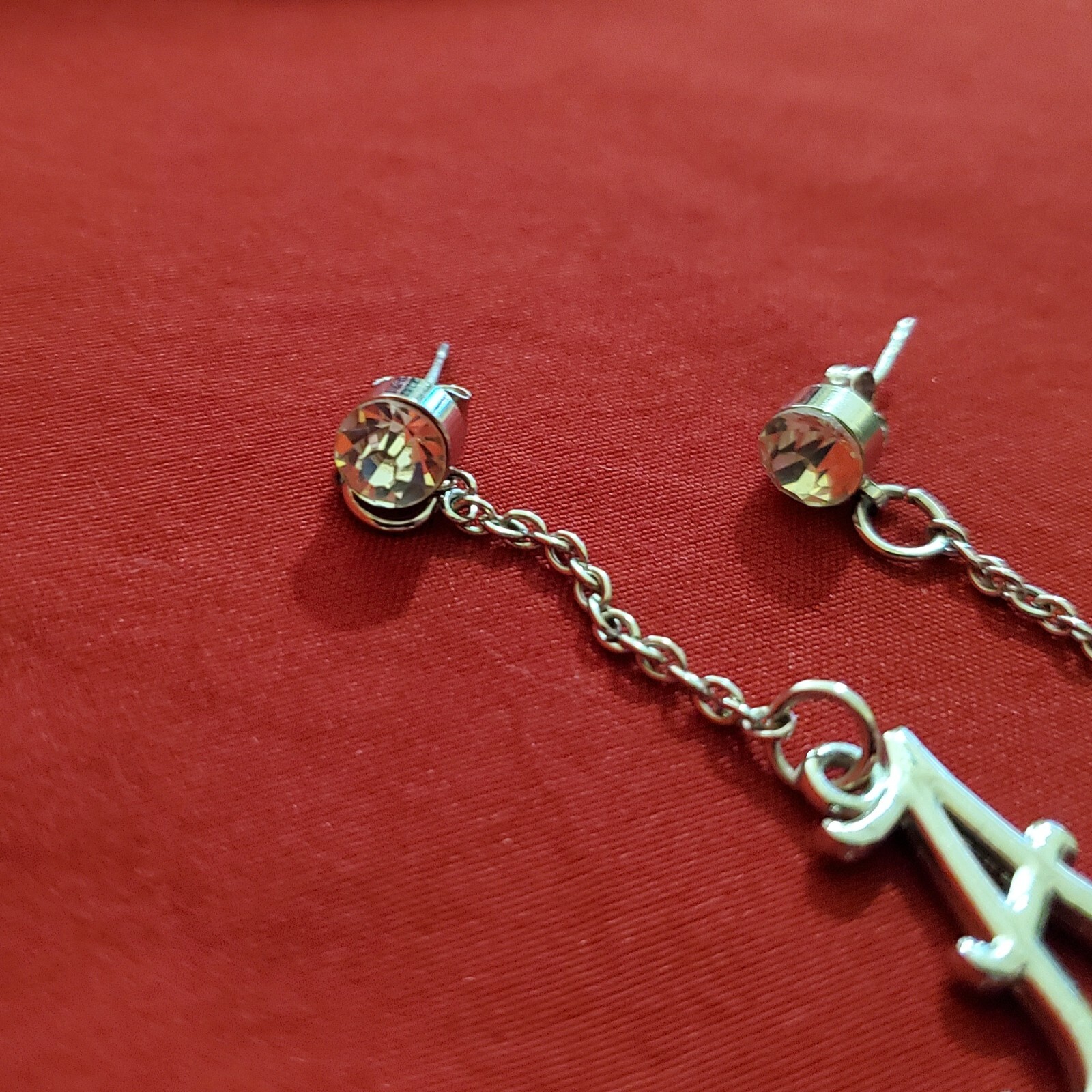 Alabama Crimson Tide Silver Colored Letter A Dangle Earrings with Gemstone!
