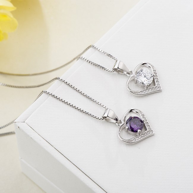 Women Girl Sterling Silver Plated Heart CZ LOVE Pendant Necklace 18″ Chain Gift