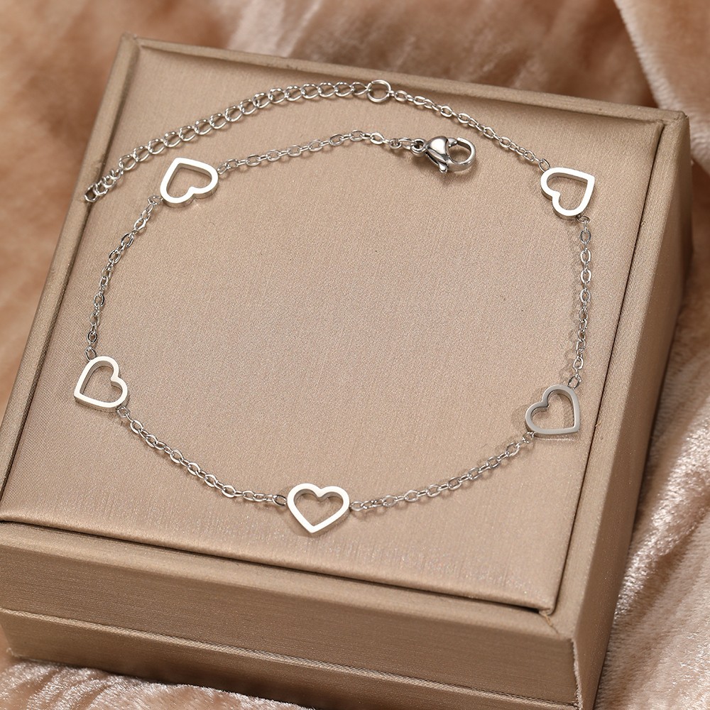 Stainless Steel Hollow Peach Heart Chain Anklet Women Boho Beach Party Jewelry