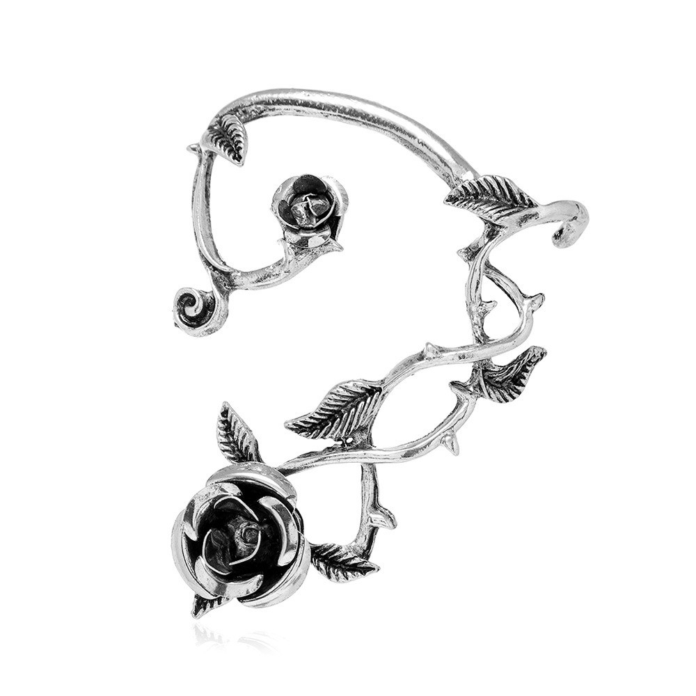 Gothic Rose Ear Wrap Earring Punk Floral Vine Cuff Stud Alternative Jewelry