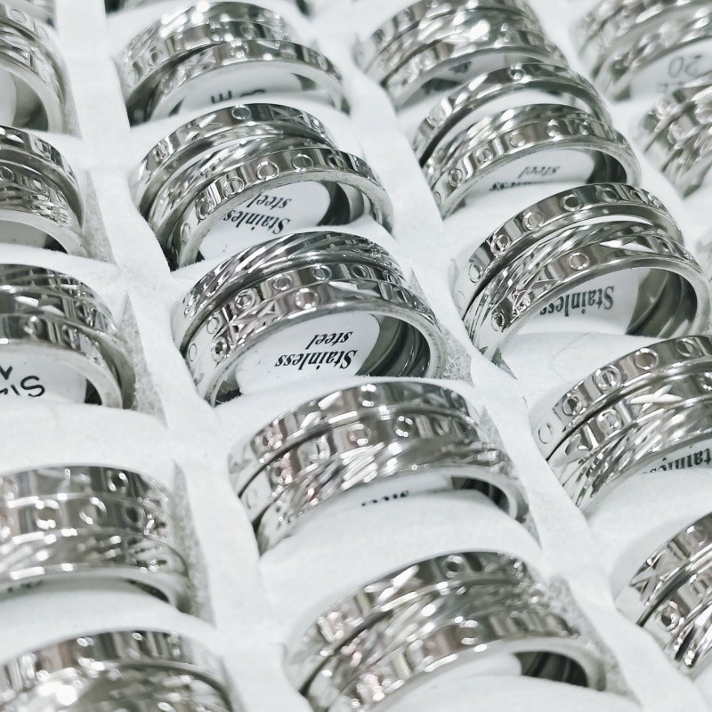 35Sets 105Pcs 3 in 1 Stackable Stainless Steel Rings Mixed Styles Unisex Jewelry