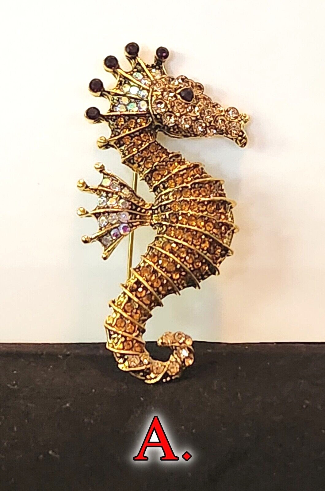 CHOICE of 2 BRILLIANT RHINESTONE SEAHORSE SEA HORSE BROOCH PIN 2.75″